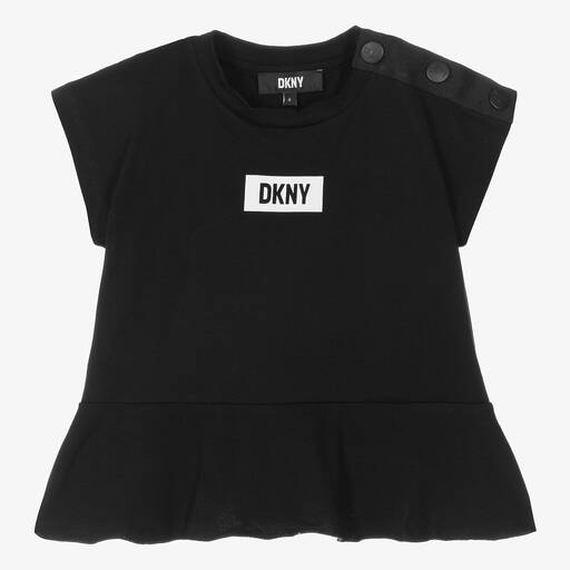 DKNY-توب قطن عضوي جيرسي لون أسود للبنات | Childrensalon Outlet