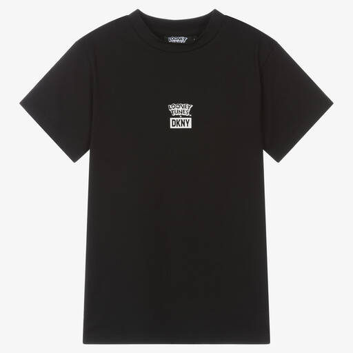 DKNY-فستان قطن عضوي لون أسود وأبيض للبنات | Childrensalon Outlet
