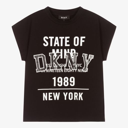 DKNY-تيشيرت قطن جيرسي لون أسود للبنات | Childrensalon Outlet
