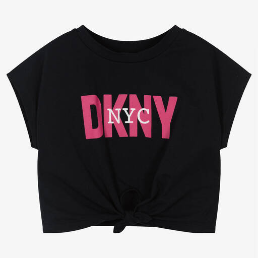 DKNY-تيشيرت قصير قطن عضوي جيرسي لون أسود للبنات | Childrensalon Outlet