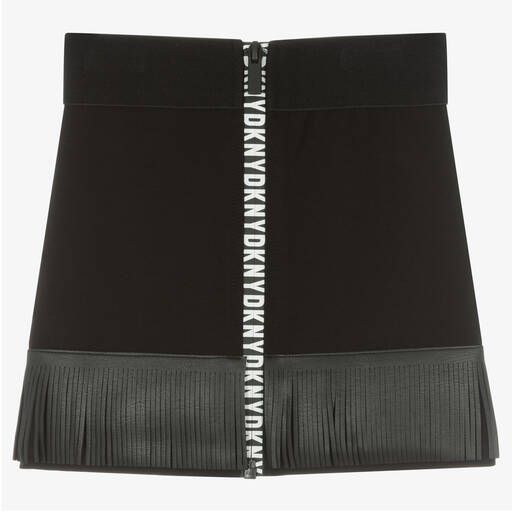 DKNY-Girls Black Fringed Logo Skirt | Childrensalon Outlet