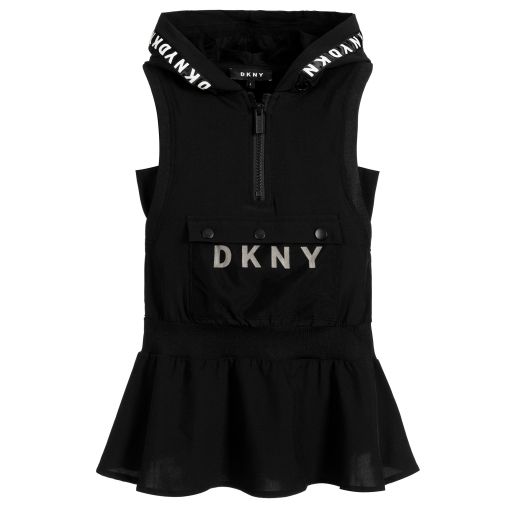 DKNY-Girls Black Hooded Zip Dress | Childrensalon Outlet
