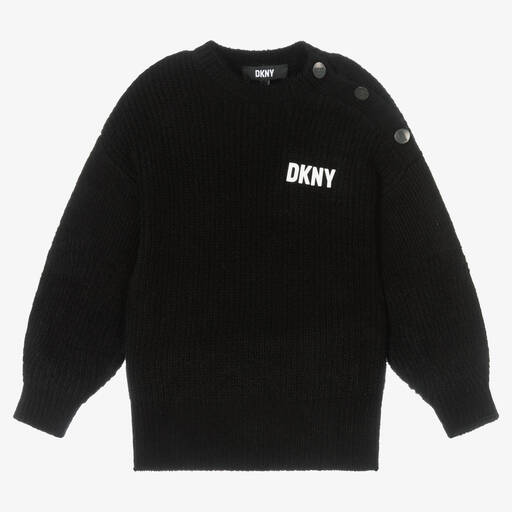DKNY-كنزة أكريليك محبوك لون أسود للبنات | Childrensalon Outlet