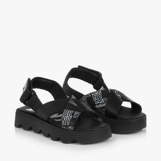 DKNY-صندل جلد لون أسود للبنات | Childrensalon Outlet