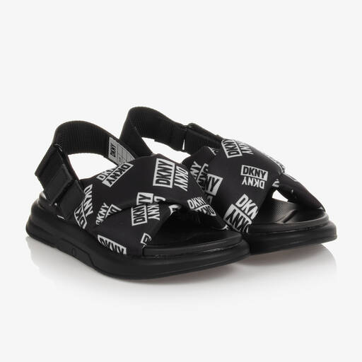 DKNY-Girls Black Padded Logo Sandals | Childrensalon Outlet