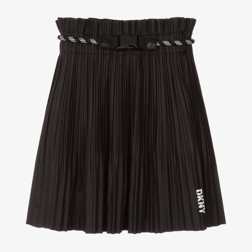 DKNY-Girls Black Pleated Faux Leather Skirt | Childrensalon Outlet