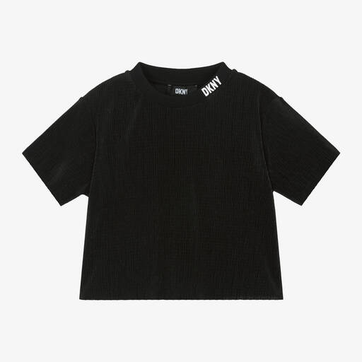 DKNY-Girls Black Plissé T-Shirt | Childrensalon Outlet