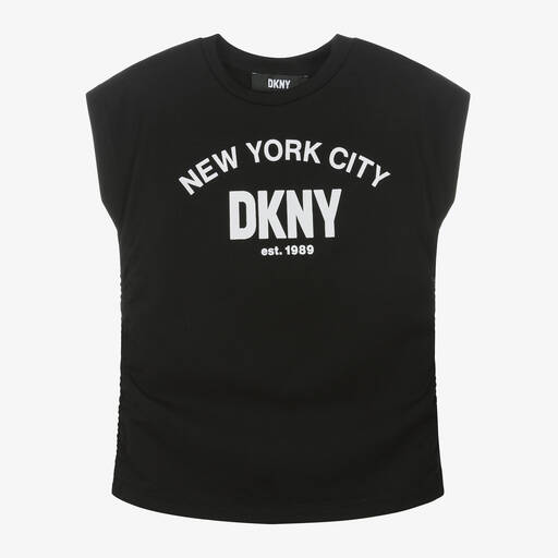 DKNY-Girls Black Ruched Graphic T-Shirt | Childrensalon Outlet
