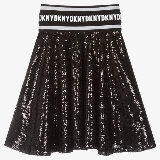 DKNY-Girls Black Sequin Logo Skirt | Childrensalon Outlet