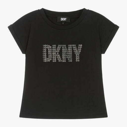 DKNY-Girls Black Studded Cotton T-Shirt | Childrensalon Outlet