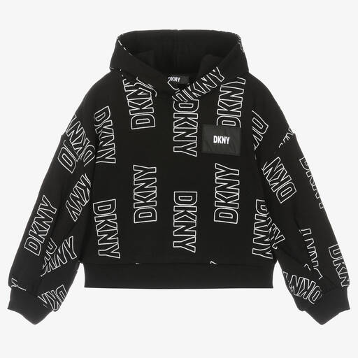DKNY-Girls Black & White Cotton Hoodie | Childrensalon Outlet