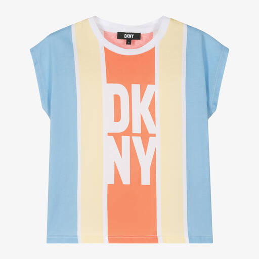 DKNY-تيشيرت قطن مقلم لون أزرق وأصفر للبنات | Childrensalon Outlet