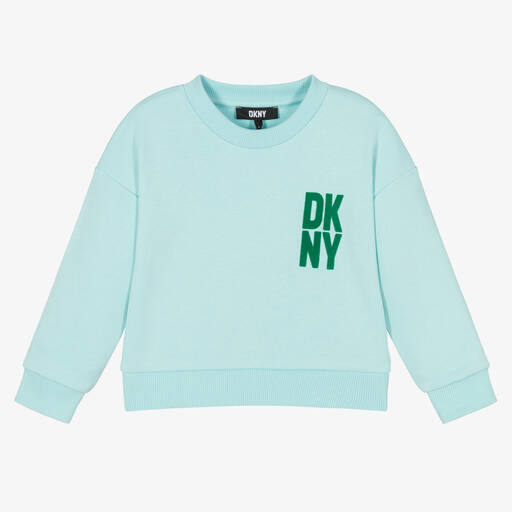 DKNY-سويتشيرت قطن جيرسي لون أزرق أكوا للبنات | Childrensalon Outlet