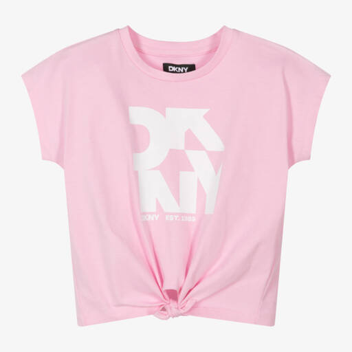 DKNY-تيشيرت قطن للبنات بعقدة وردية | Childrensalon Outlet