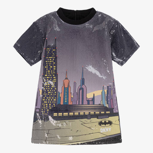 DKNY-Girls Grey Sequin Batman Dress | Childrensalon Outlet