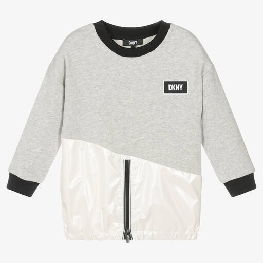 DKNY-Girls Grey Zip-Detail Dress | Childrensalon Outlet