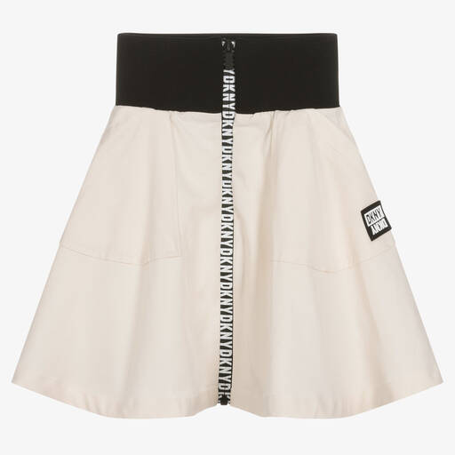 DKNY-Girls Ivory Cotton Twill Logo Skirt | Childrensalon Outlet