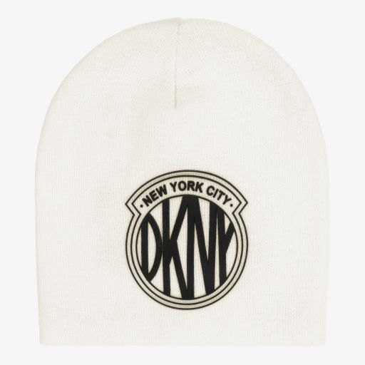 DKNY-Girls Ivory Logo Beanie Hat | Childrensalon Outlet