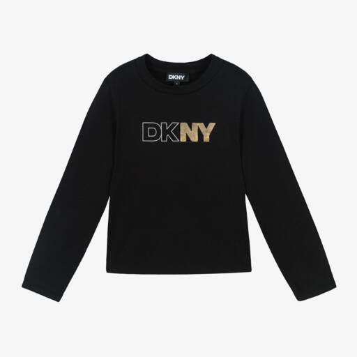 DKNY-Girls Long Sleeve Black Cotton Tee | Childrensalon Outlet