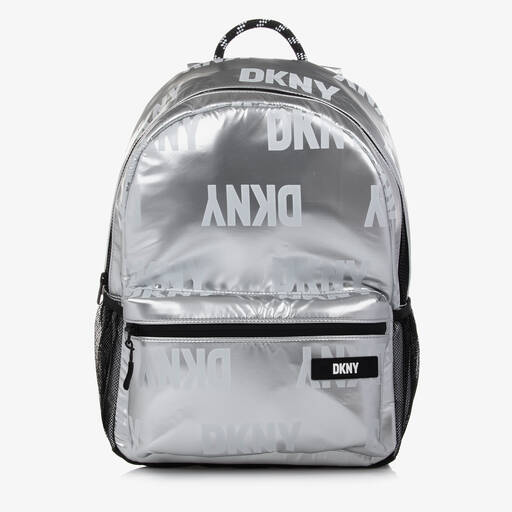 DKNY-حقيبة ظهر جلد صناعي لون فضّي متاليك للبنات (38 سم) | Childrensalon Outlet