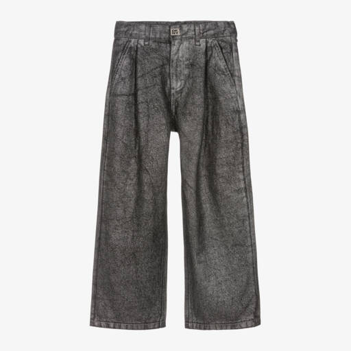 DKNY-جينز دنيم بأرجل واسعة لون فضي للبنات | Childrensalon Outlet