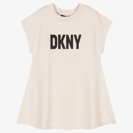 DKNY-فستان فيسكوز جيرسي تويل لون بيج فاتح | Childrensalon Outlet