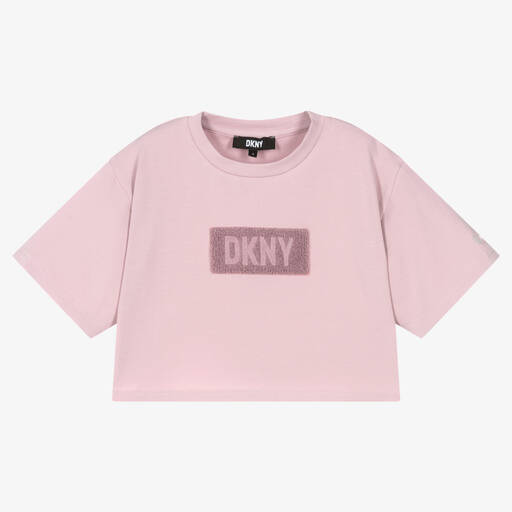 DKNY-Girls Pink Cotton Cropped T-Shirt | Childrensalon Outlet
