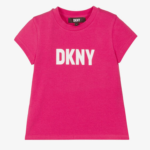 DKNY-تيشيرت قطن عضوي جيرسي لون زهري للبنات | Childrensalon Outlet