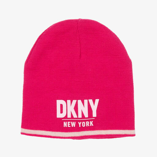 DKNY-قبعة قطن وأكريليك محبوك لون زهري للبنات | Childrensalon Outlet