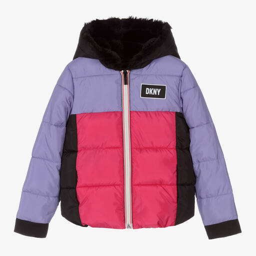 DKNY-جاكيت بافر لون زهري وبنفسجي للبنات | Childrensalon Outlet