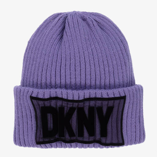 DKNY-Girls Purple Knitted Logo Hat | Childrensalon Outlet