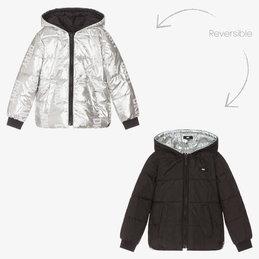 DKNY-Girls Silver & Black Reversible Jacket | Childrensalon Outlet