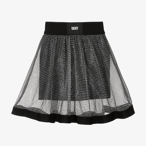 DKNY-Girls Silver Glitter Mesh Midi Skirt | Childrensalon Outlet