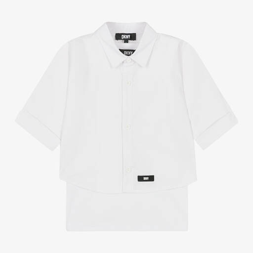 DKNY-قميص 2 في 1 قطن بوبلين لون أبيض للبنات | Childrensalon Outlet
