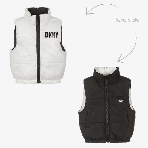 DKNY-Girls White & Black Reversible Gilet | Childrensalon Outlet