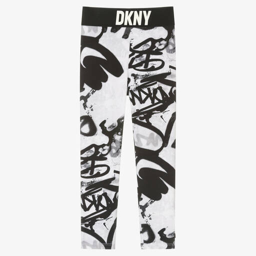 DKNY-Girls White Cotton Graffiti Leggings | Childrensalon Outlet
