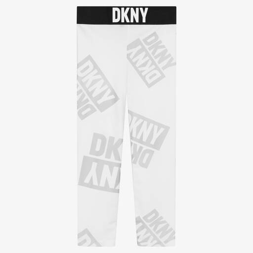 DKNY-Белые легинсы с переливающимися логотипами | Childrensalon Outlet