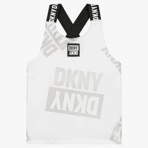 DKNY-Girls White Iridescent Logo Sports Top | Childrensalon Outlet