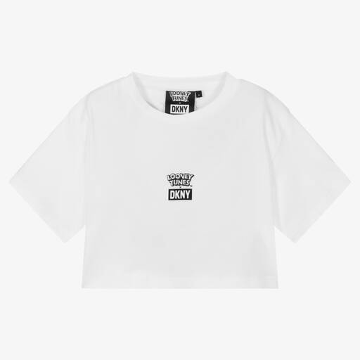 DKNY-تيشيرت قصير قطن لون أبيض للبنات | Childrensalon Outlet