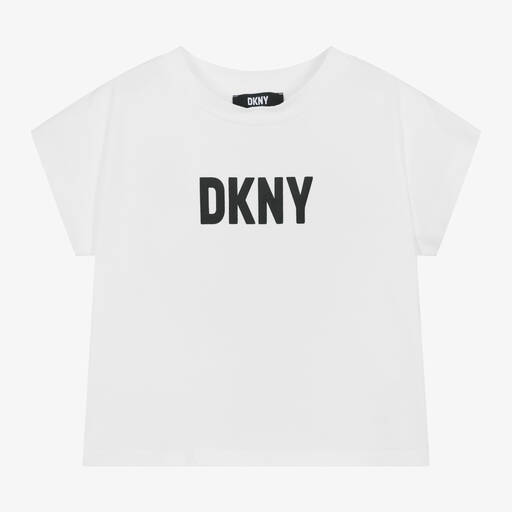 DKNY-Girls White Organic Cotton T-Shirt | Childrensalon Outlet