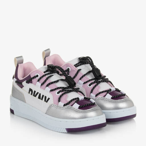 DKNY-Kunstleder-Sneakers Weiß/Rosa | Childrensalon Outlet