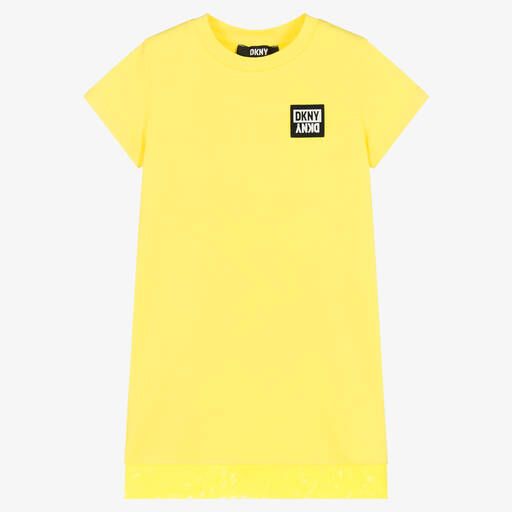 DKNY-Girls Yellow Cotton Logo T-Shirt Dress | Childrensalon Outlet