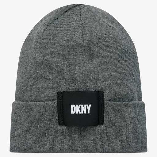 DKNY-قبعة بيني قطن محبوك لون رمادي وأسود | Childrensalon Outlet
