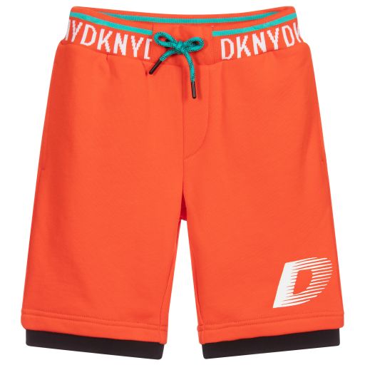 DKNY-شورت قطن لون  برتقالي و أسود للأولاد | Childrensalon Outlet