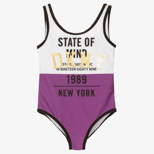 DKNY-Purple & White Logo Swimsuit | Childrensalon Outlet