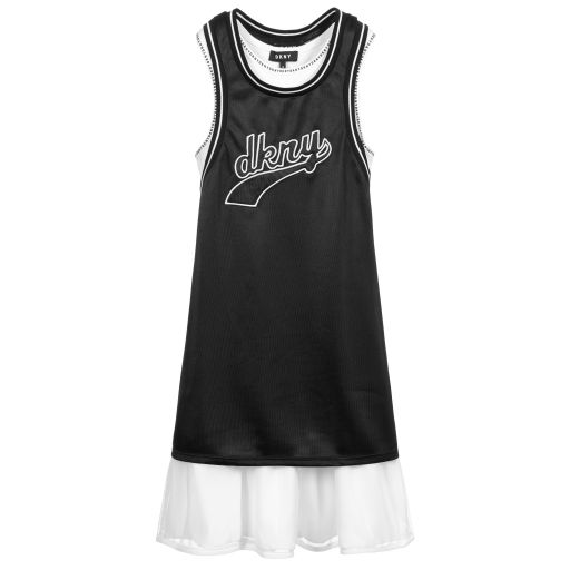 DKNY-طقم فستان تينز قطن لون أسود وأبيض | Childrensalon Outlet