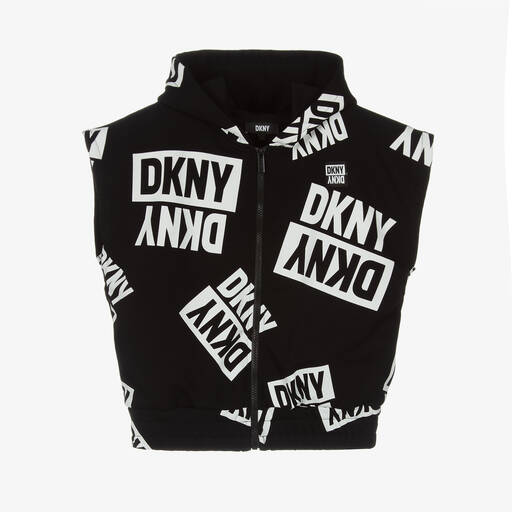 DKNY-توب هودي بسحّاب تينز قطن لون أسود وأبيض | Childrensalon Outlet