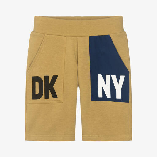 DKNY-شورت قطن جيرسي تينز ولادي لون بيج | Childrensalon Outlet