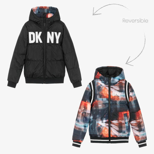 DKNY-Teen Boys Black Reversible Hooded Jacket | Childrensalon Outlet