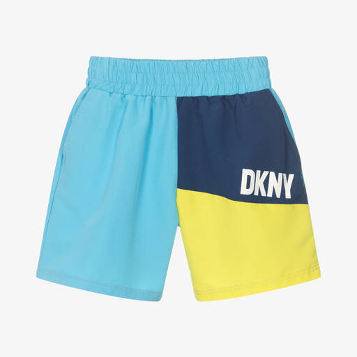 DKNY-شورت تينز ولادي سباحة لون أزرق وأصفر | Childrensalon Outlet